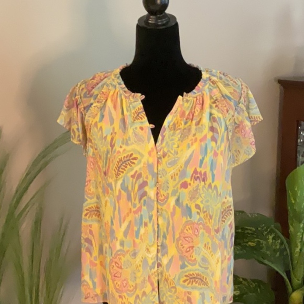 RAMY BROOK - Cap Sleeve Blouse with Mandarin Collar - NEW